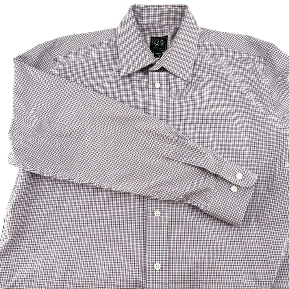 Jos. A. Bank Mens L Tailored Fit Shirt  Gray Check Long Sleeve Button Front
